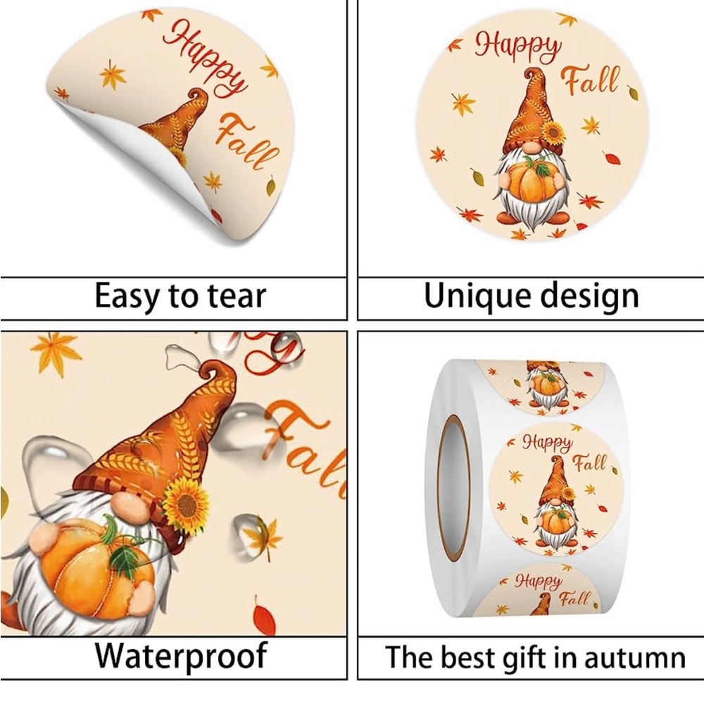 🍁 HAPPY FALL GNOME 🍁 50 Fall Gnome themed stickers - Picture 2 of 5